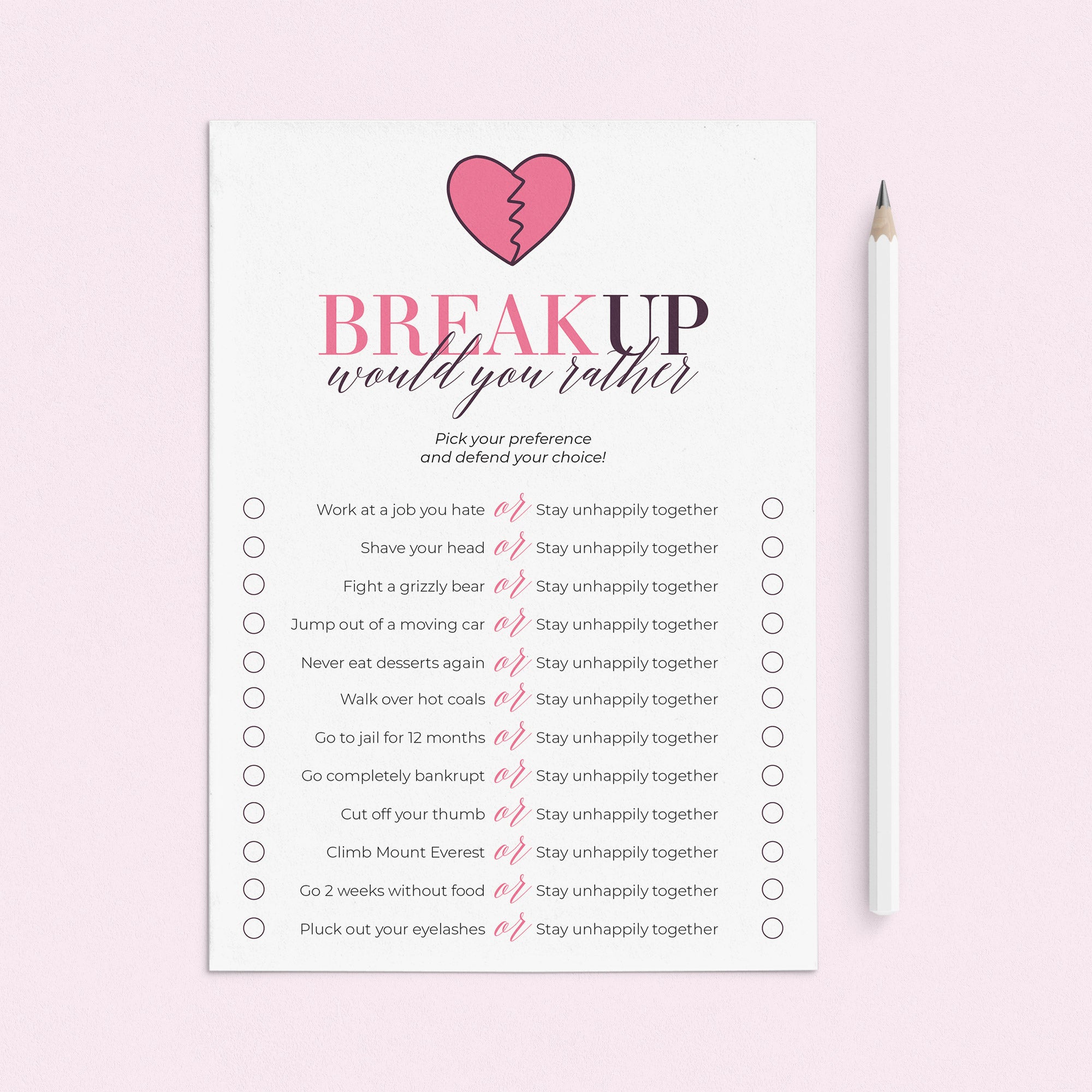 Funny Breakup Party Game Would You Rather by LittleSizzle