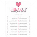 Funny Breakup Party Game Would You Rather by LittleSizzle