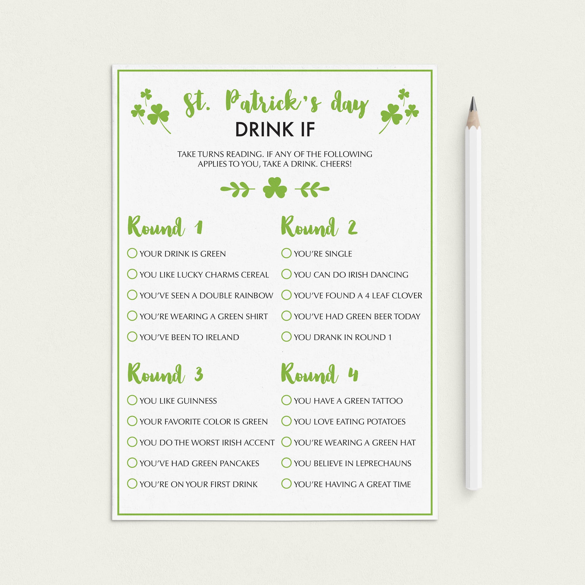 St Patrick's Day Activity For Adults Drink If by LittleSizzle