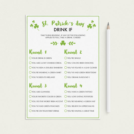 St Patrick's Day Activity For Adults Drink If by LittleSizzle