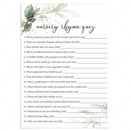 Modern Baby Shower Game Printable Nursery Rhyme Quiz by LittleSizzle