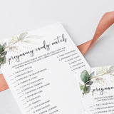 Greenery Gold Baby Shower Game Pregnancy Candy Match