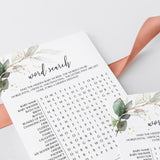 Word Search for Baby Shower Printable Greenery Gold