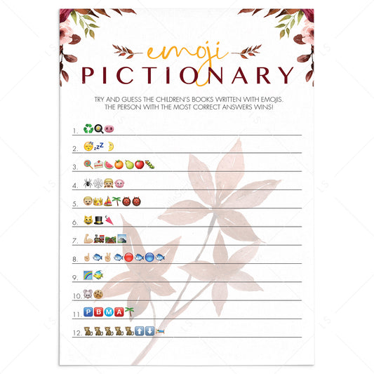 Burgundy Leaves Baby Shower Emoji Game Printable by LittleSizzle