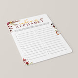 Boho Theme Wedding Shower Game Printable Wedding Alphabet
