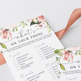 Blush Floral Birthday What's On Your Phone Game Printable