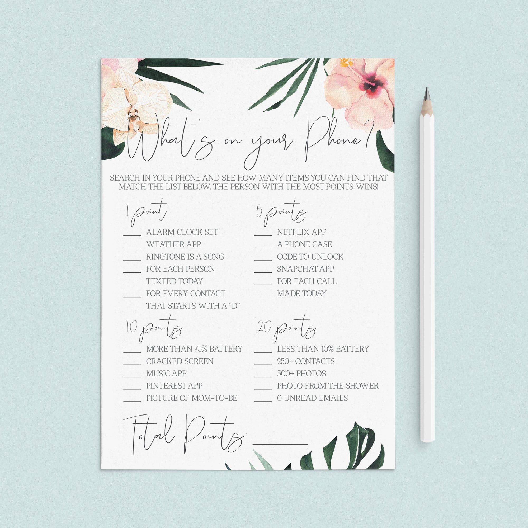 Summer Baby Shower Activity What's On Your Phone by LittleSizzle