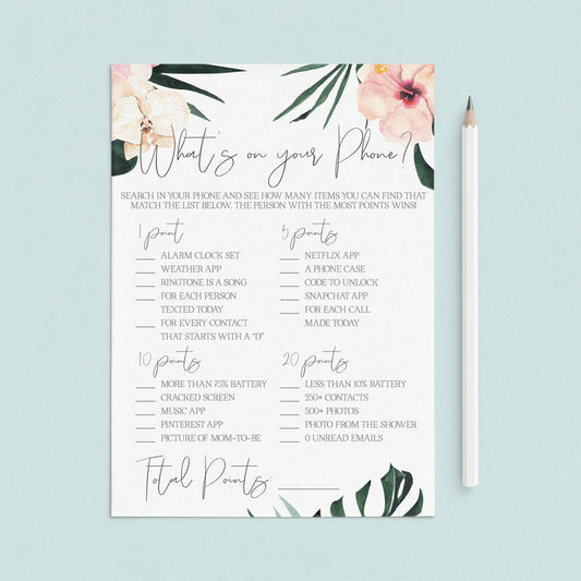 Summer Baby Shower Activity What's On Your Phone by LittleSizzle