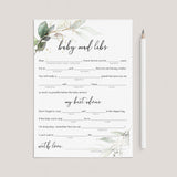 Gold Green Baby Shower Games Mad Libs Cards Printable by LittleSizzle