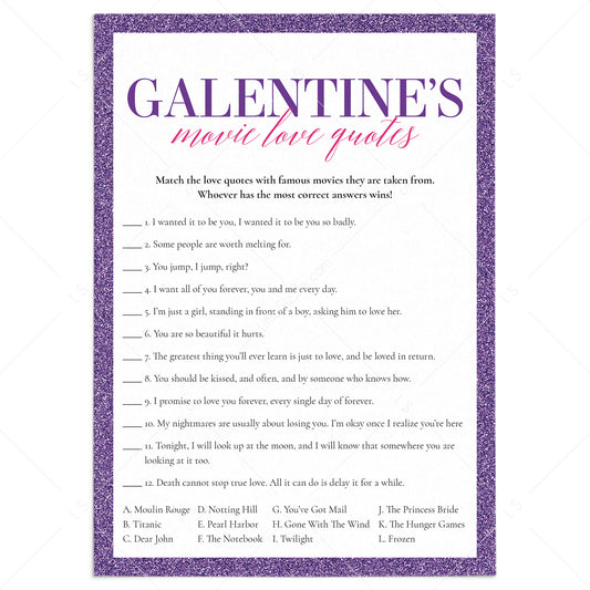 Galentine's Movie Trivia with Answer Key by LittleSizzle