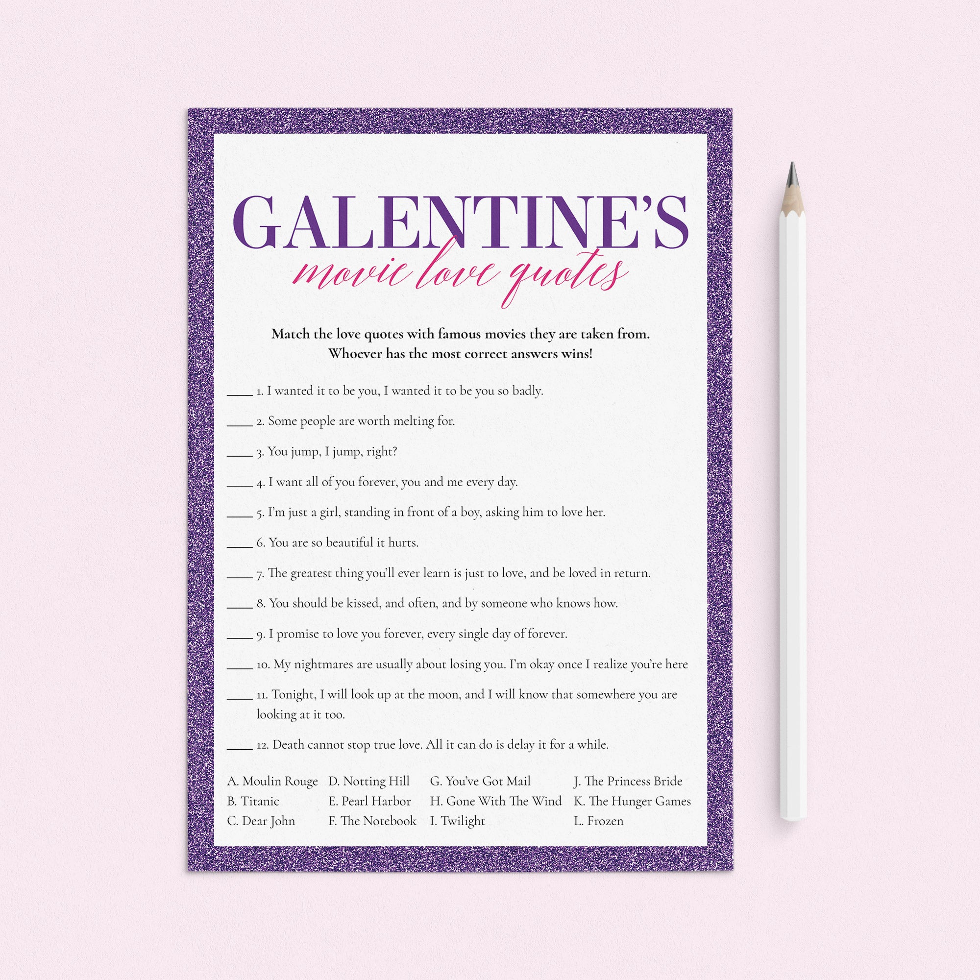 Galentine's Movie Trivia with Answer Key by LittleSizzle