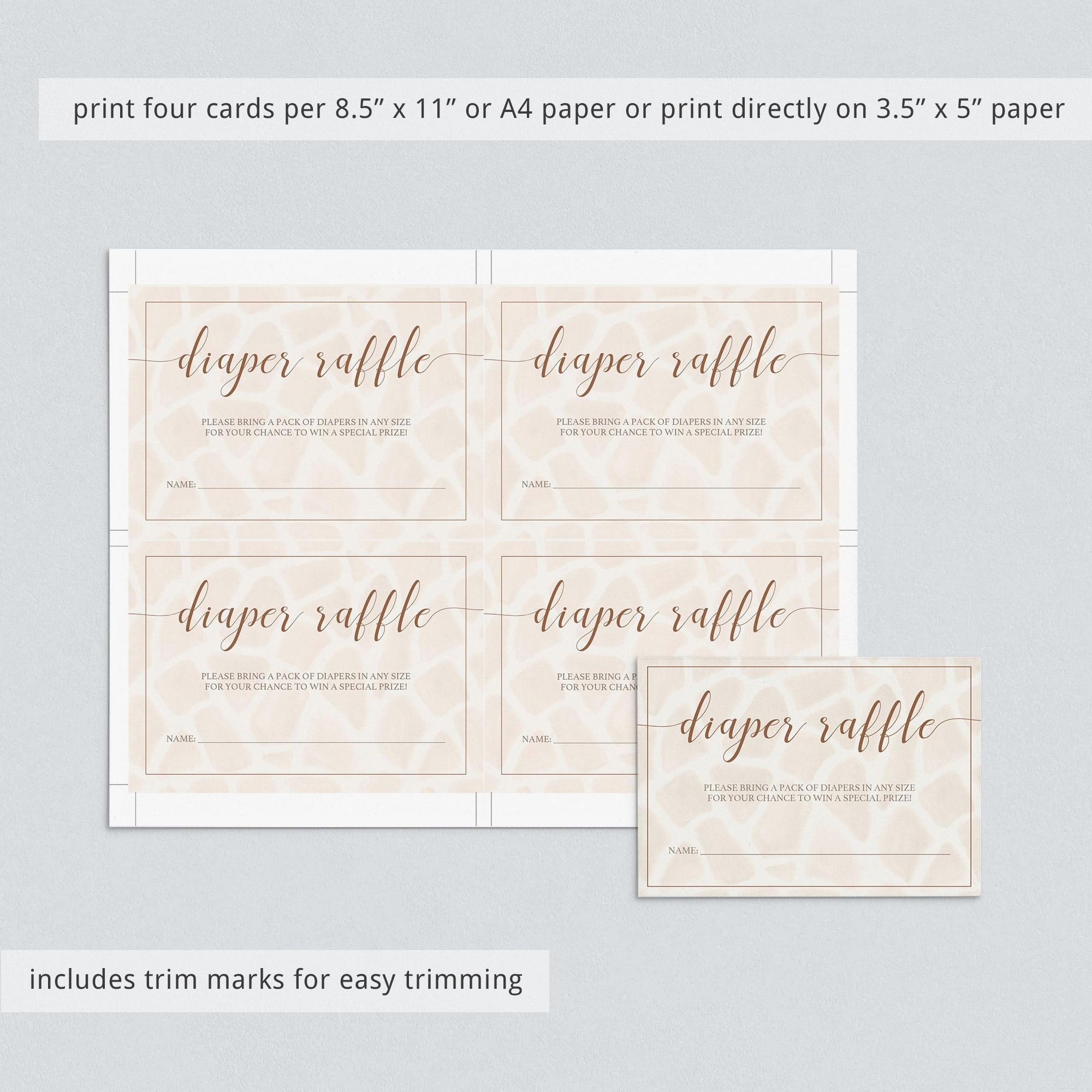 DIY diaper raffle tickets for neutral brown baby shower party by LittleSizzle