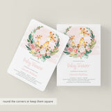 Watercolor Giraffe Baby Shower Invitation Template for Girl
