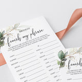 Greenery and Gold Theme Birthday Party Game Finish My Phrase Printable