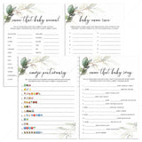 Chic Baby Shower Games Printable Watercolor Greenery and Gold by LittleSizzle