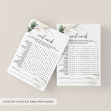 Word Search for Baby Shower Printable Greenery Gold