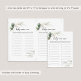Baby Names Game Printable Greenery and Gold Theme