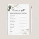 Greenery and Gold Baby Shower Games Bundle Printable