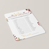 Around The World BabyShower Game Burgundy Leaves
