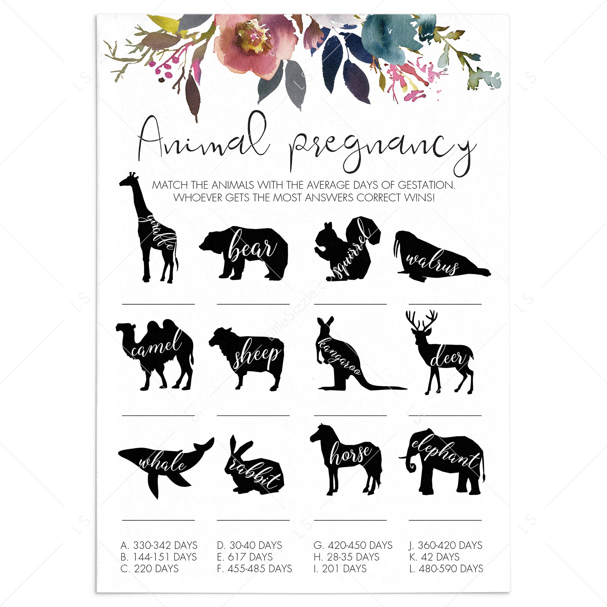Boho Baby Shower Game Animal Pregnancy Printable by LittleSizzle