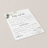 Gold Green Baby Shower Games Mad Libs Cards Printable