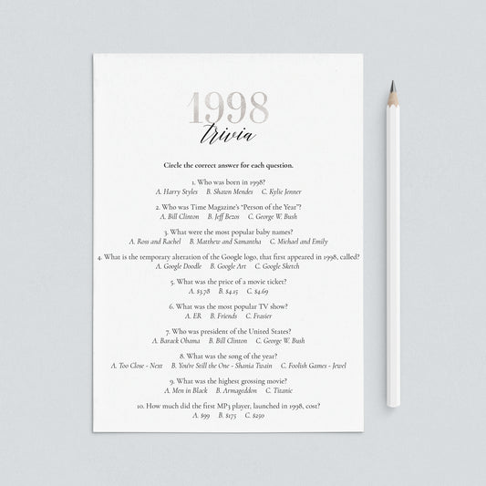 Silver 1998 Trivia Quiz with Answers Printable by LittleSizzle