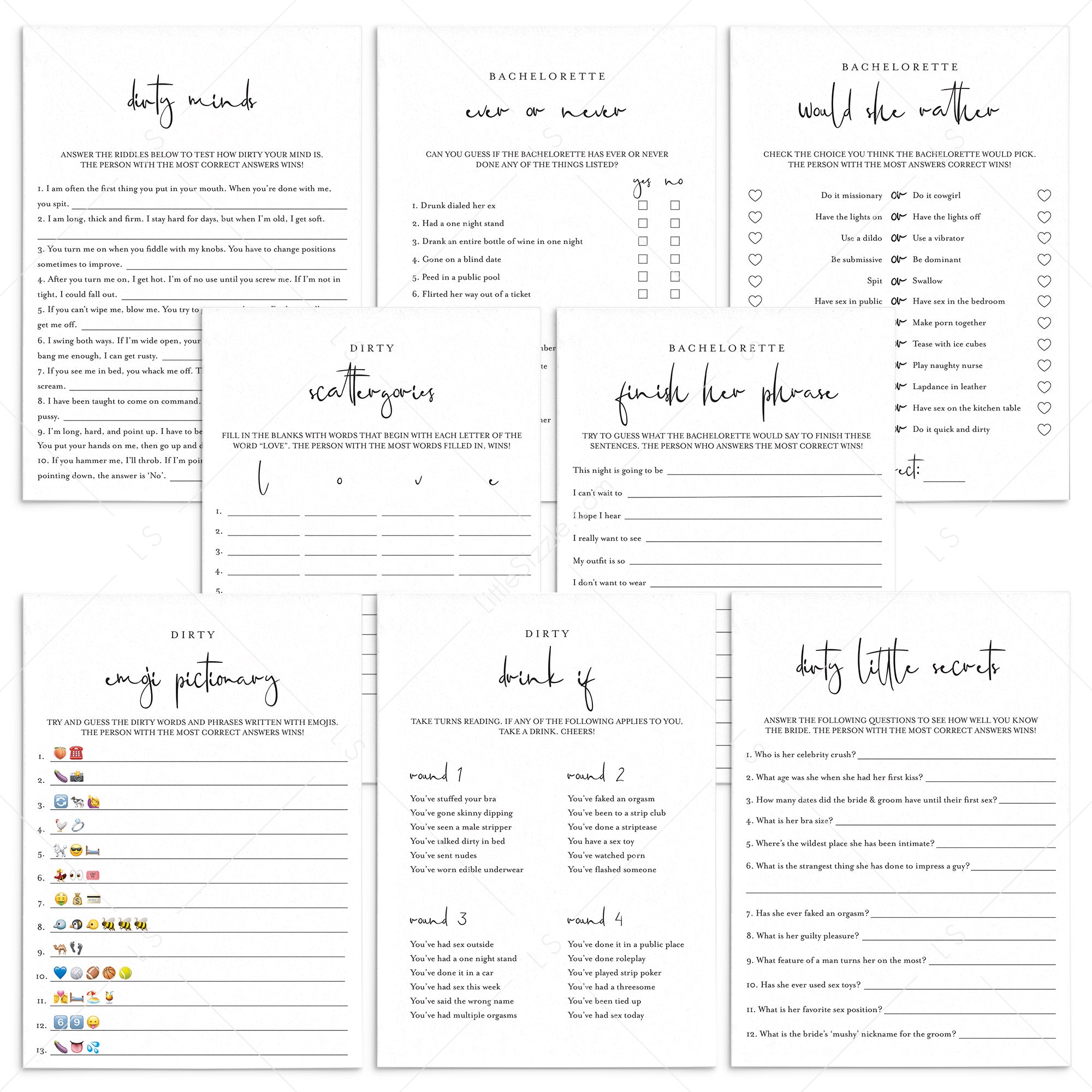 8 Modern Bachelorette Games Printable by LittleSizzle