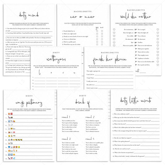 8 Modern Bachelorette Games Printable by LittleSizzle