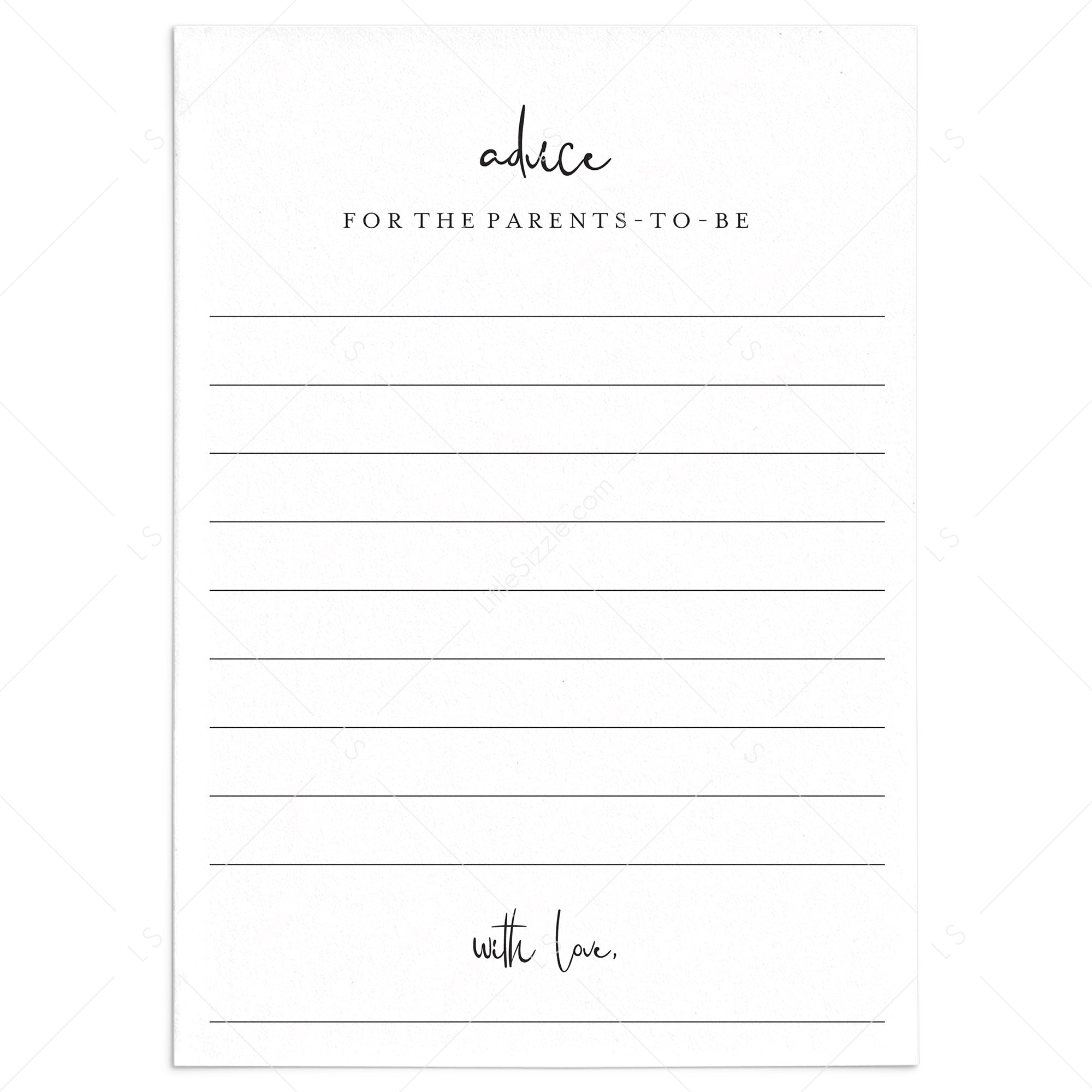 Advice For Parents To Be Cards Printable Modern Minimalist by LittleSizzle