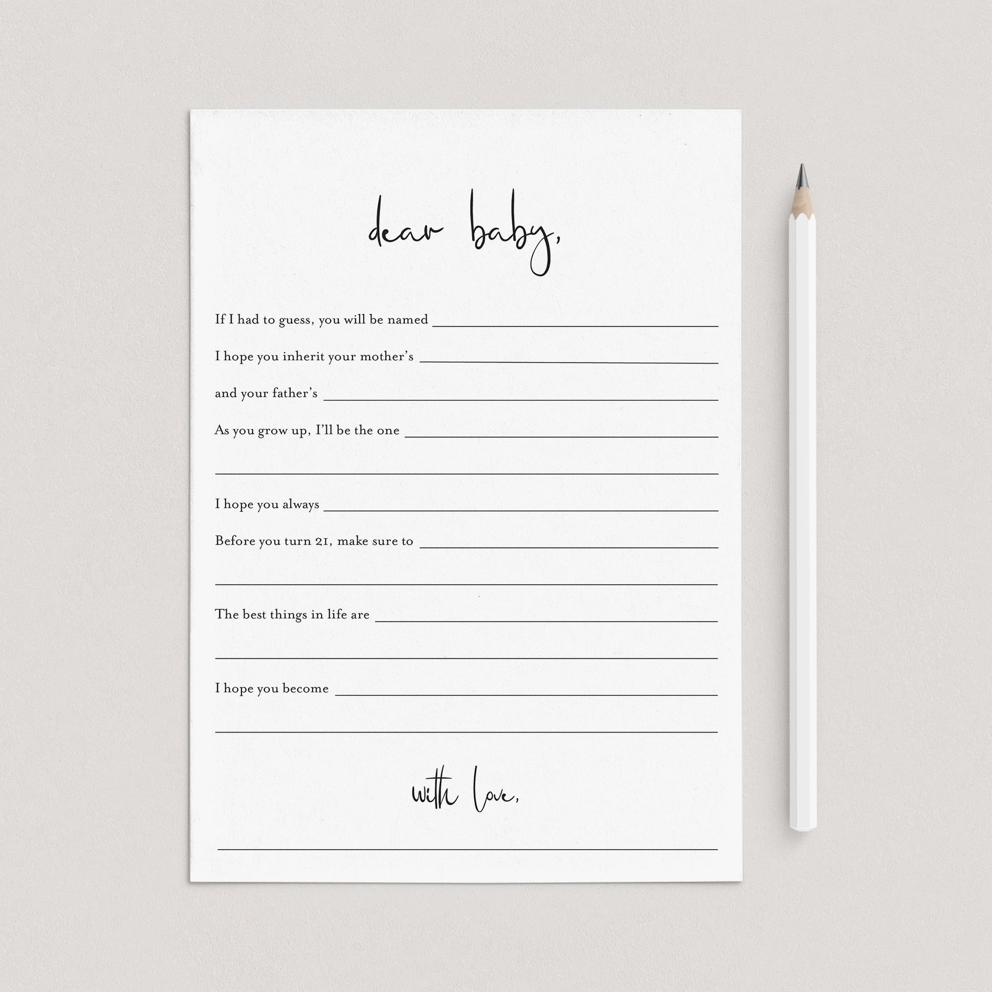 Modern Minimalist Baby Shower Wishes Card Printable by LittleSizzle