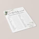 Greenery Gold Baby Shower Games Package Instant Download