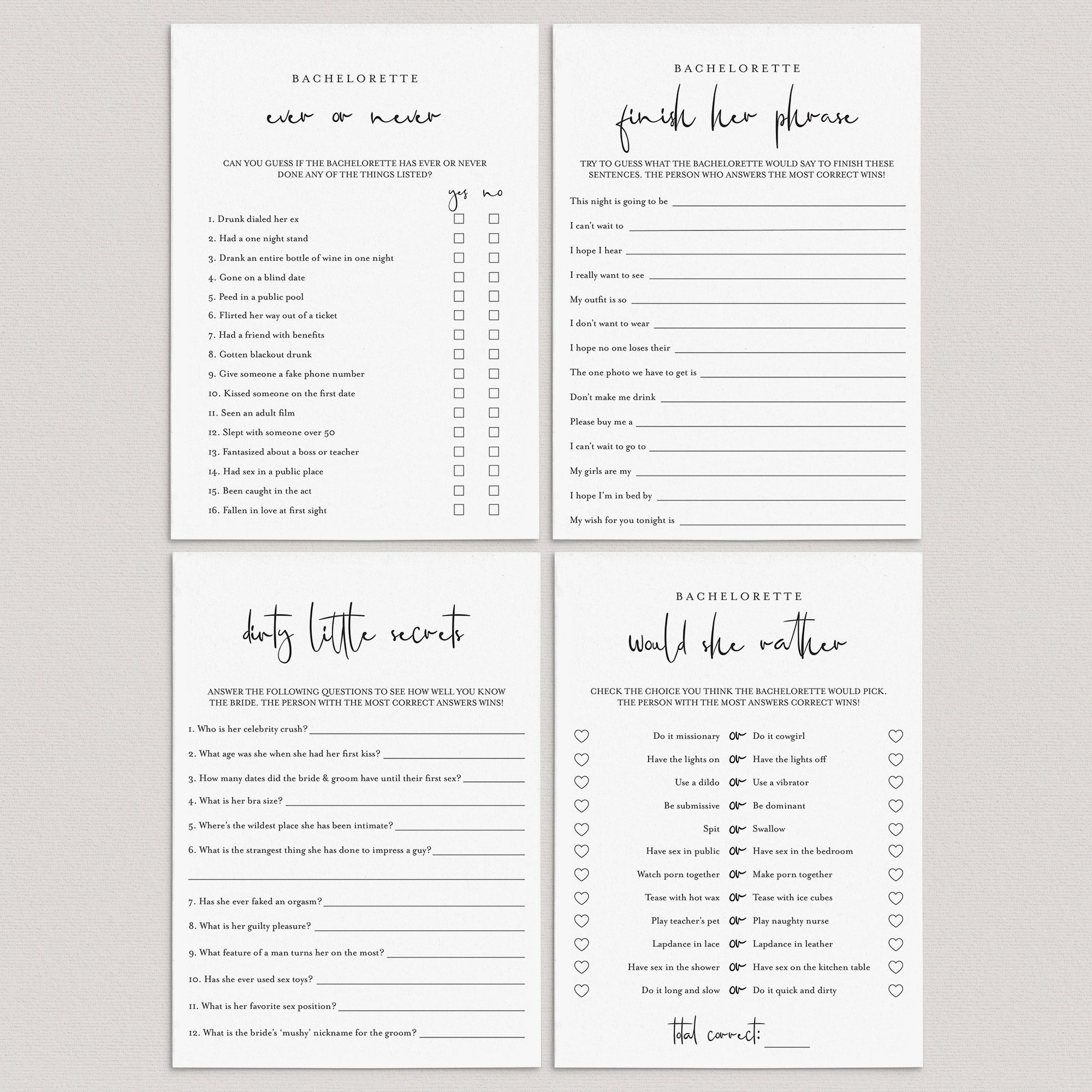 Minimalist Bachelorette Party Games Bundle Printable by Littlesizzle