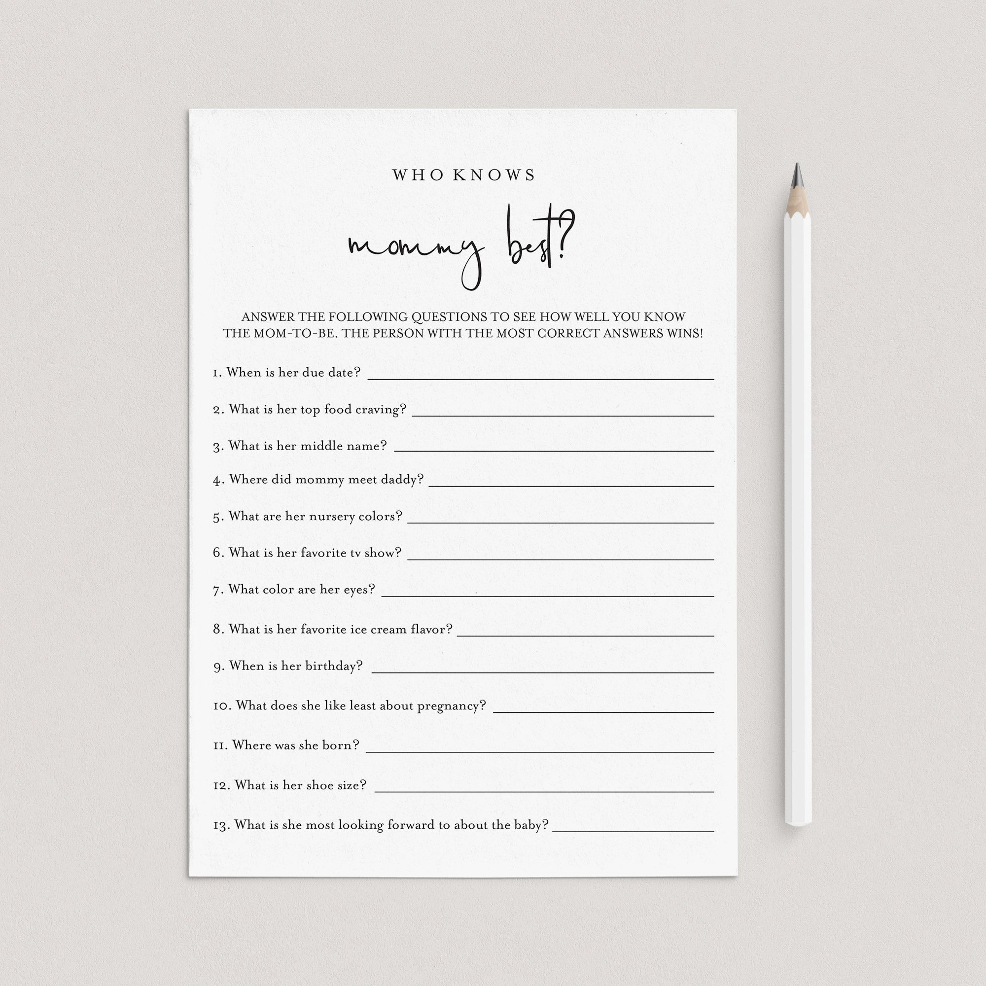 Who Knows Mommy Best Game Printable Minimalist by LittleSizzle