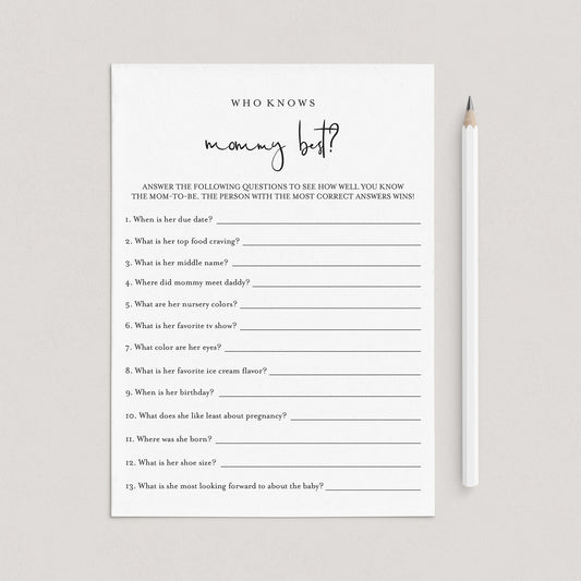 Who Knows Mommy Best Game Printable Minimalist by LittleSizzle