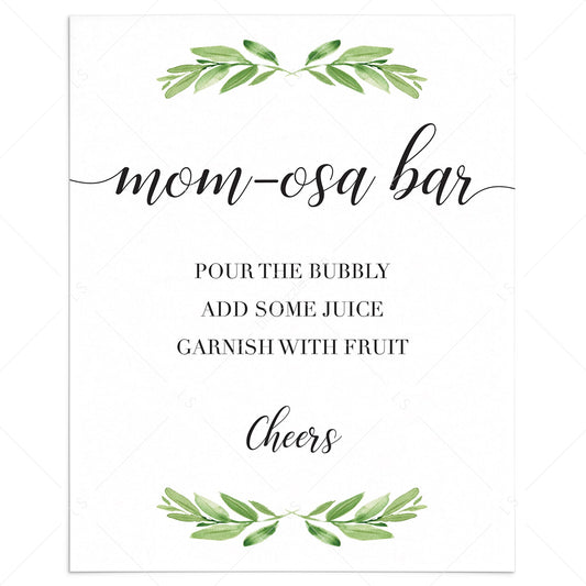 mom-osa bar sign for greenery themed baby shower printable by LittleSizzle