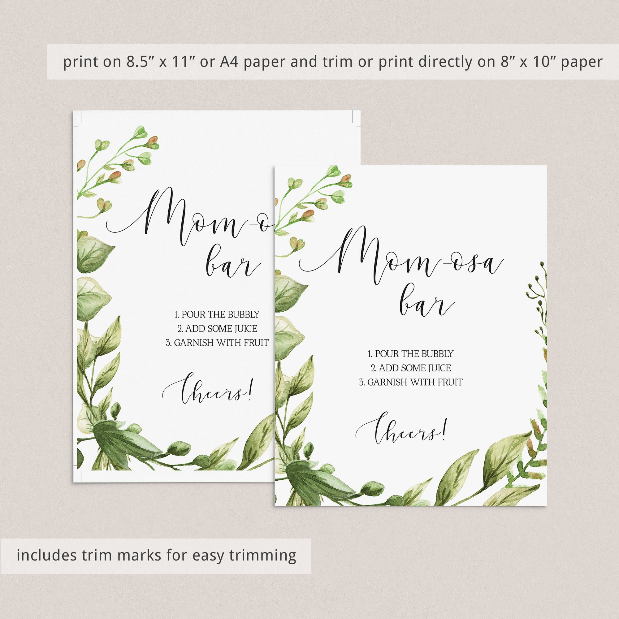 Momosa sign for greenery themed baby shower party decor by LittleSizzle