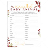 Autumn Themed BabyShower Game Name The Baby Animal Printable by LittleSizzle