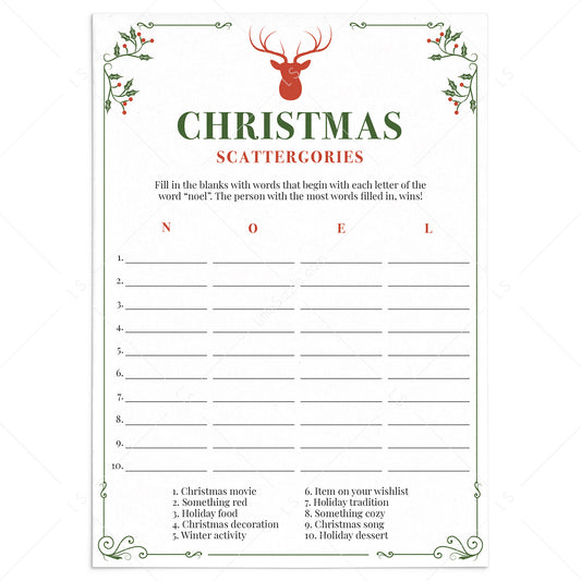 Vintage Christmas Party Game Scattergories Printable by LittleSizzle