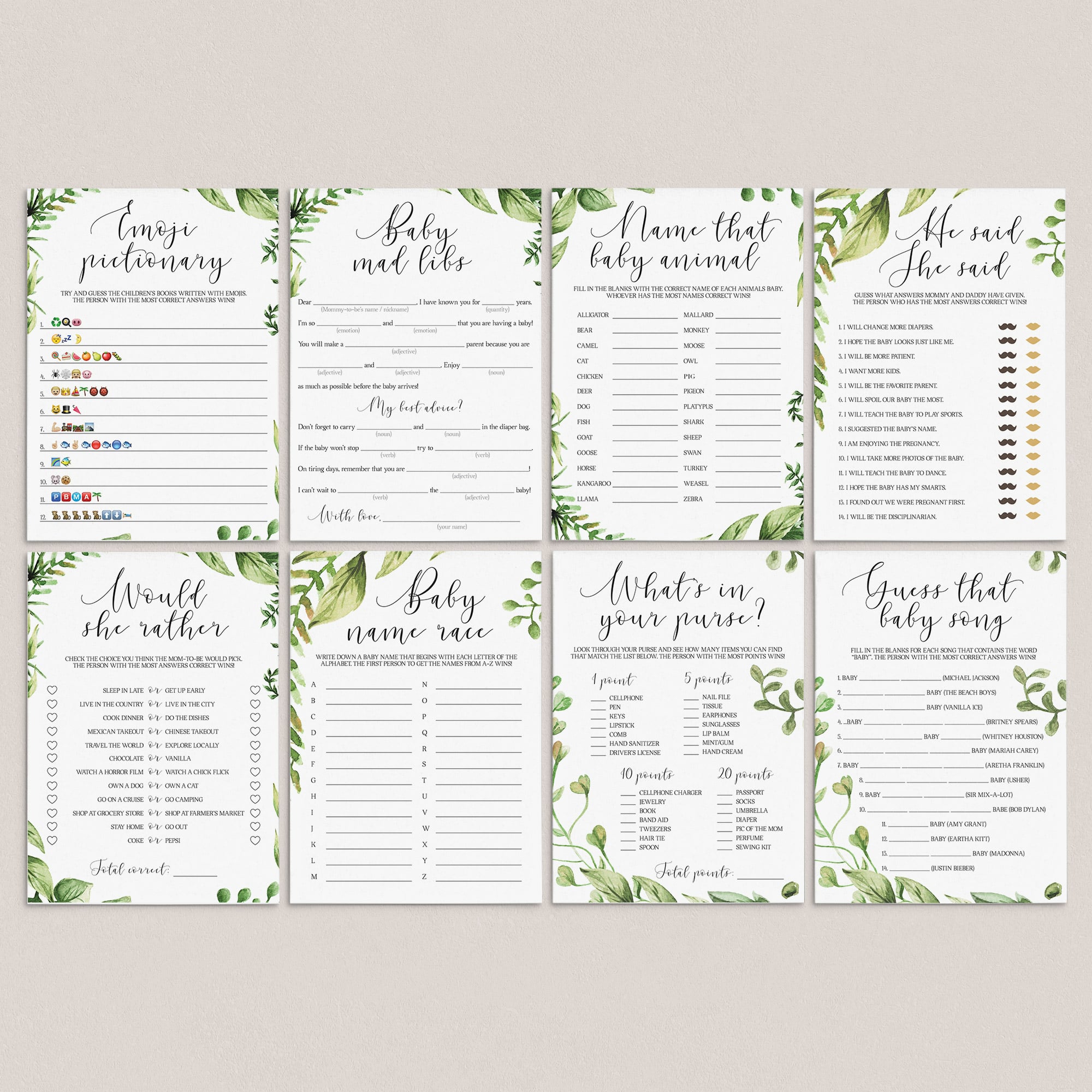 Garden baby shower games bundle printable by LittleSizzle