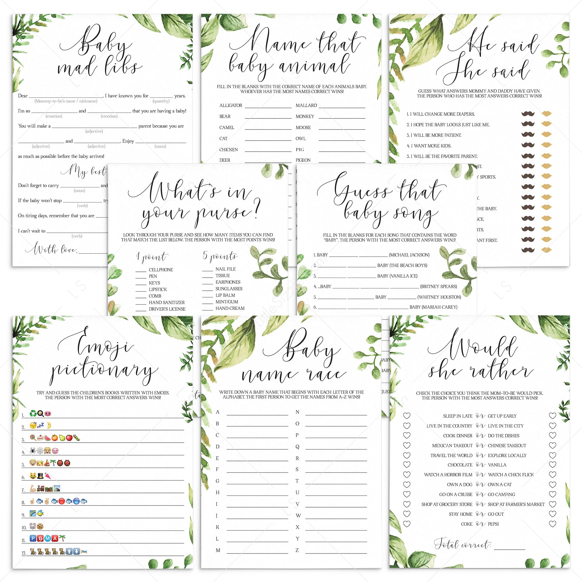 Garden baby shower games bundle printable by LittleSizzle