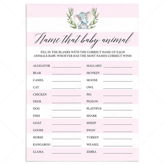 Girl baby shower animal name quiz printable by LittleSizzle