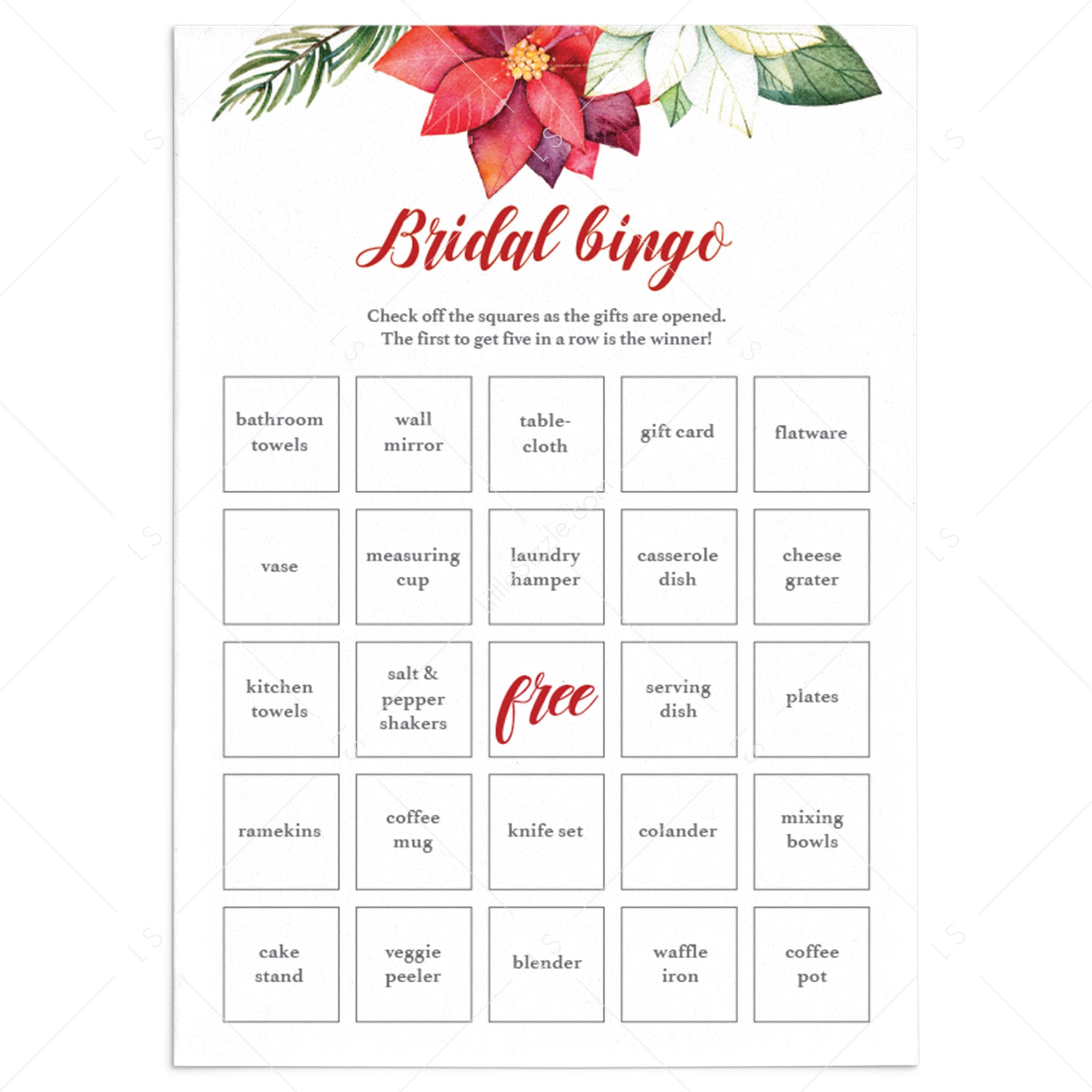 Prefilled Bingo Cards for Winter Bridal Shower by LittleSizzle