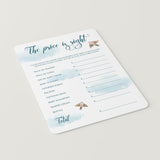 The Price is Right Blue Baby Shower Game Printable