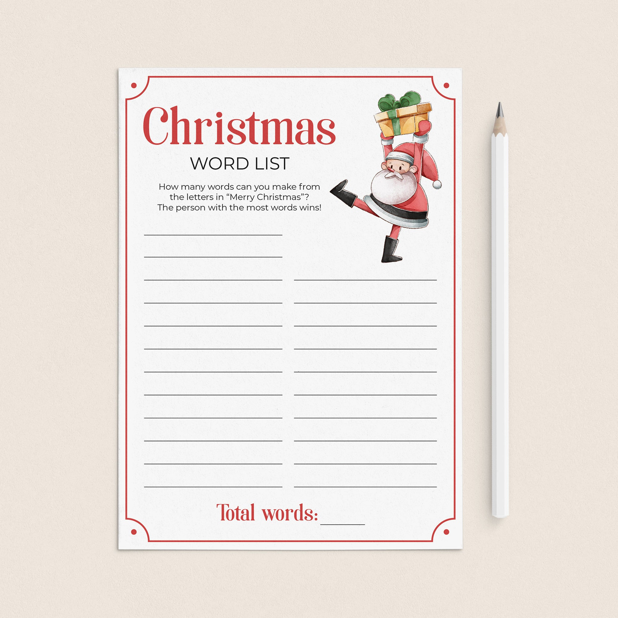 Kids Christmas Game Printable Word List by LittleSizzle