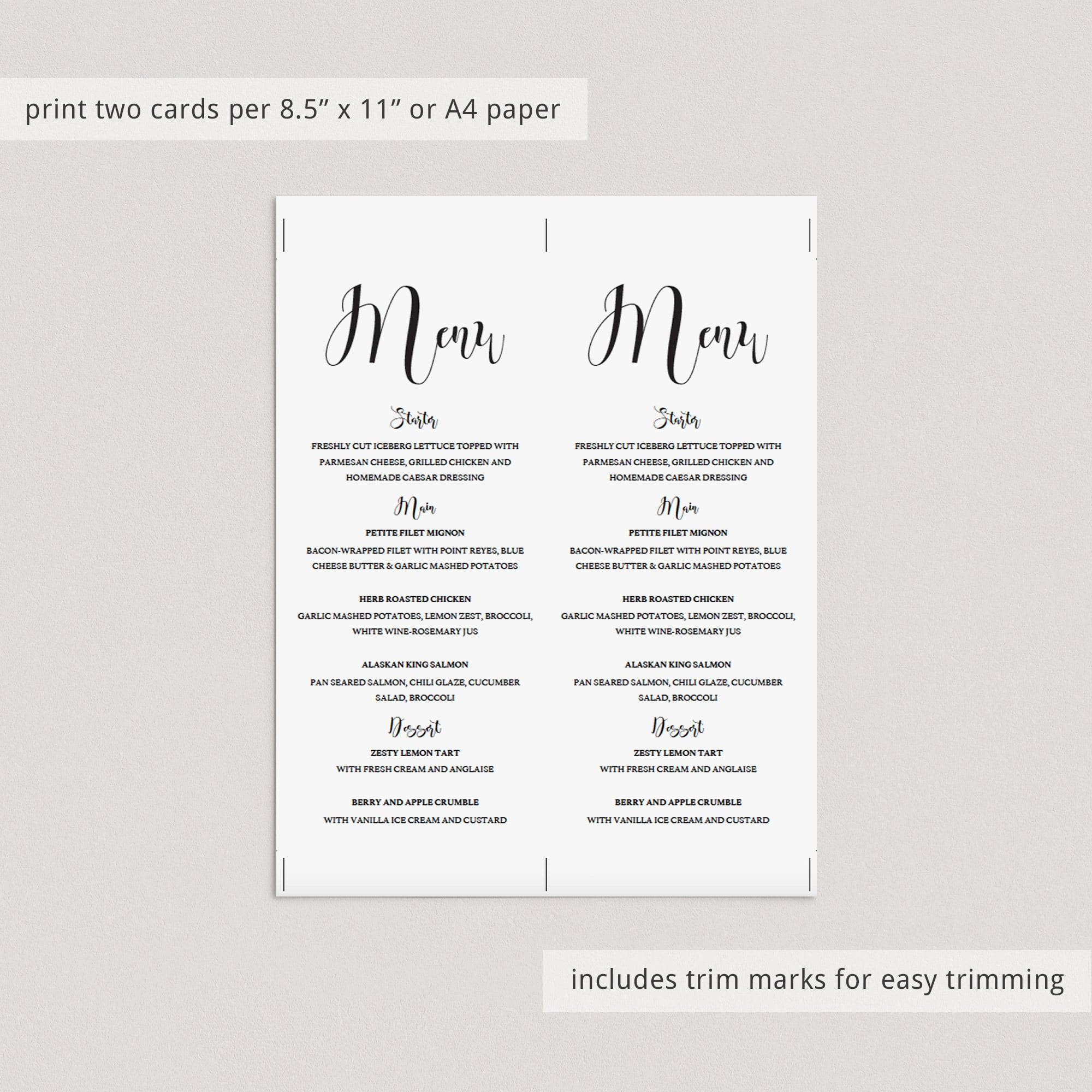 Simple table decorations printable menu cards by LittleSizzle