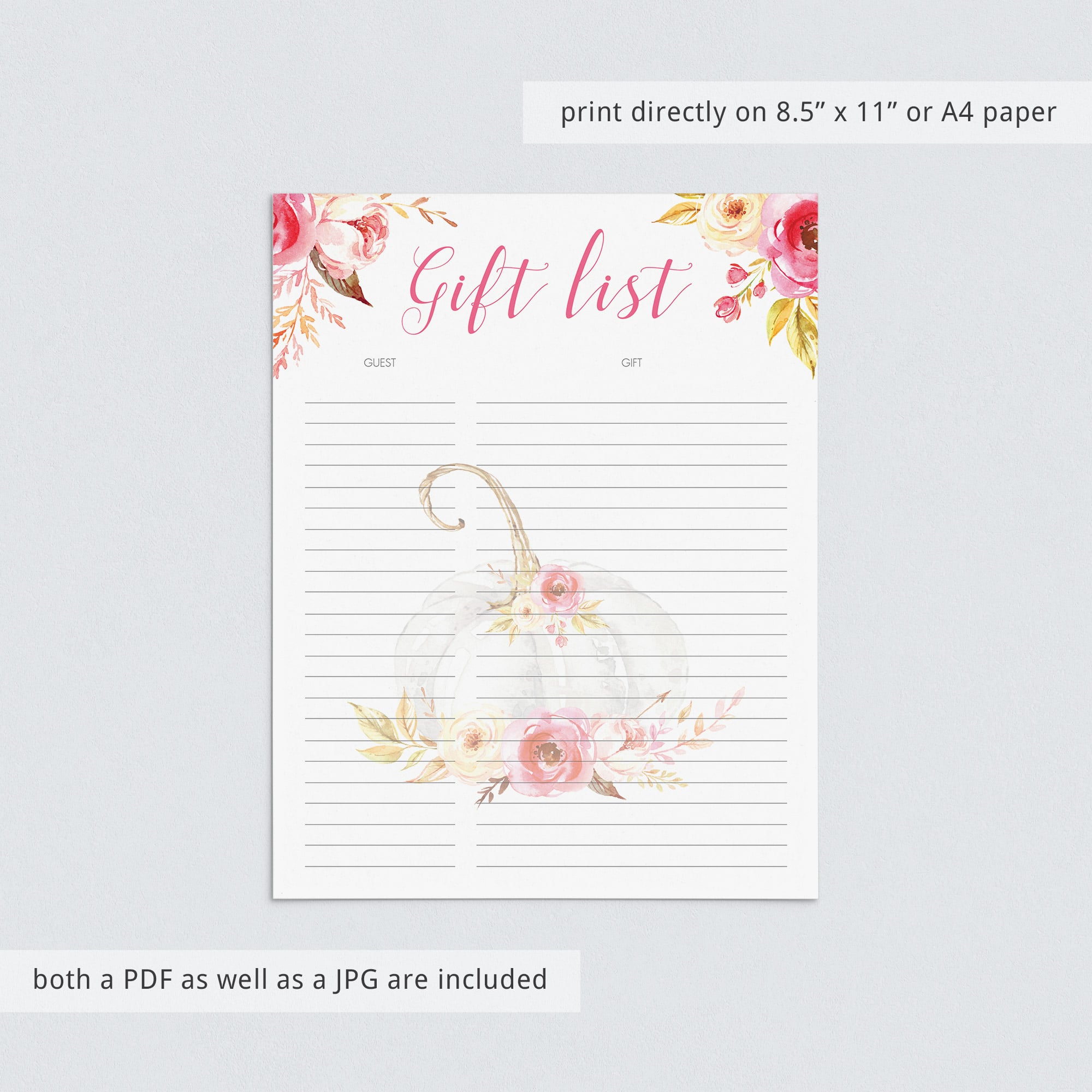 Fall party gift list printable by LittleSizzle