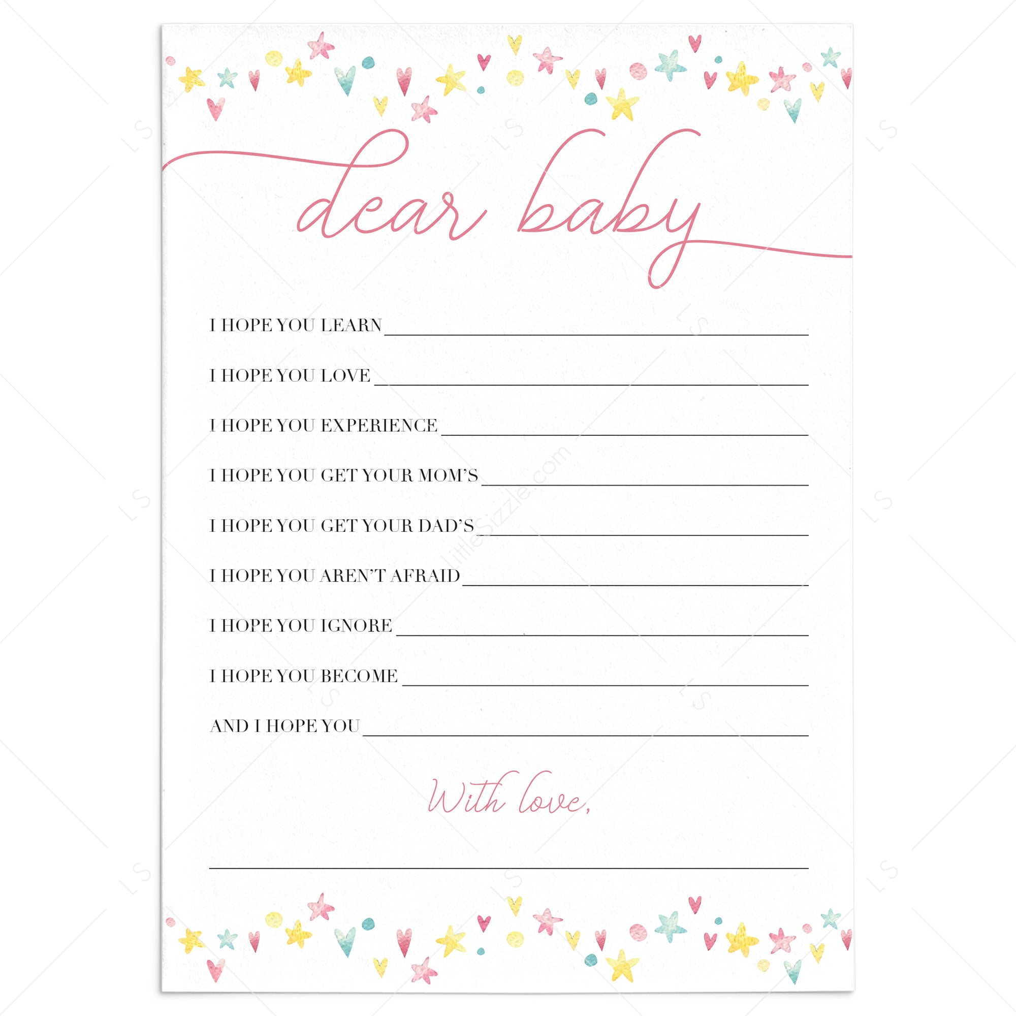 Sweet shower wishes for baby printable pink and yellow by LittleSizzle