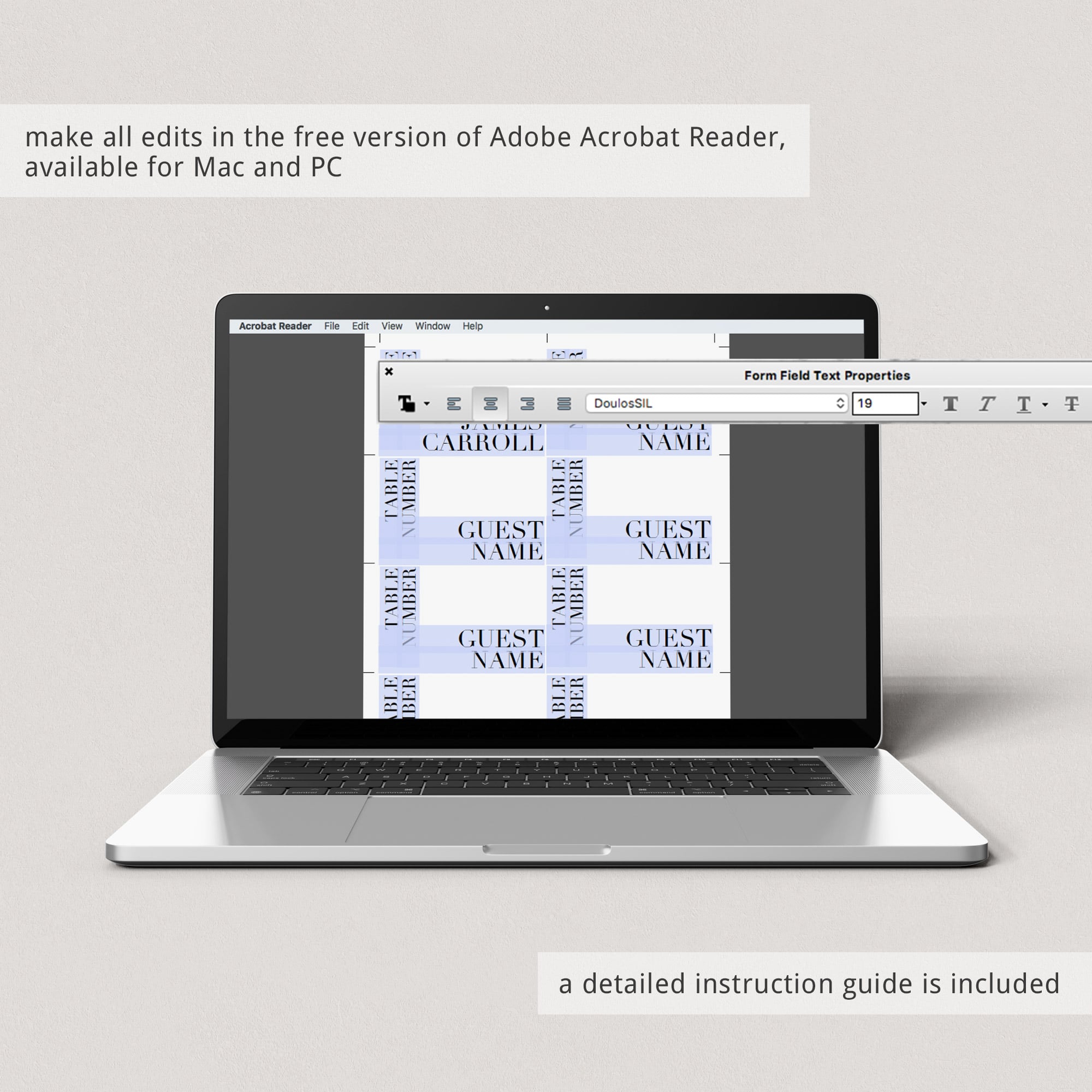 Editable table decorations place card template by LittleSizzle