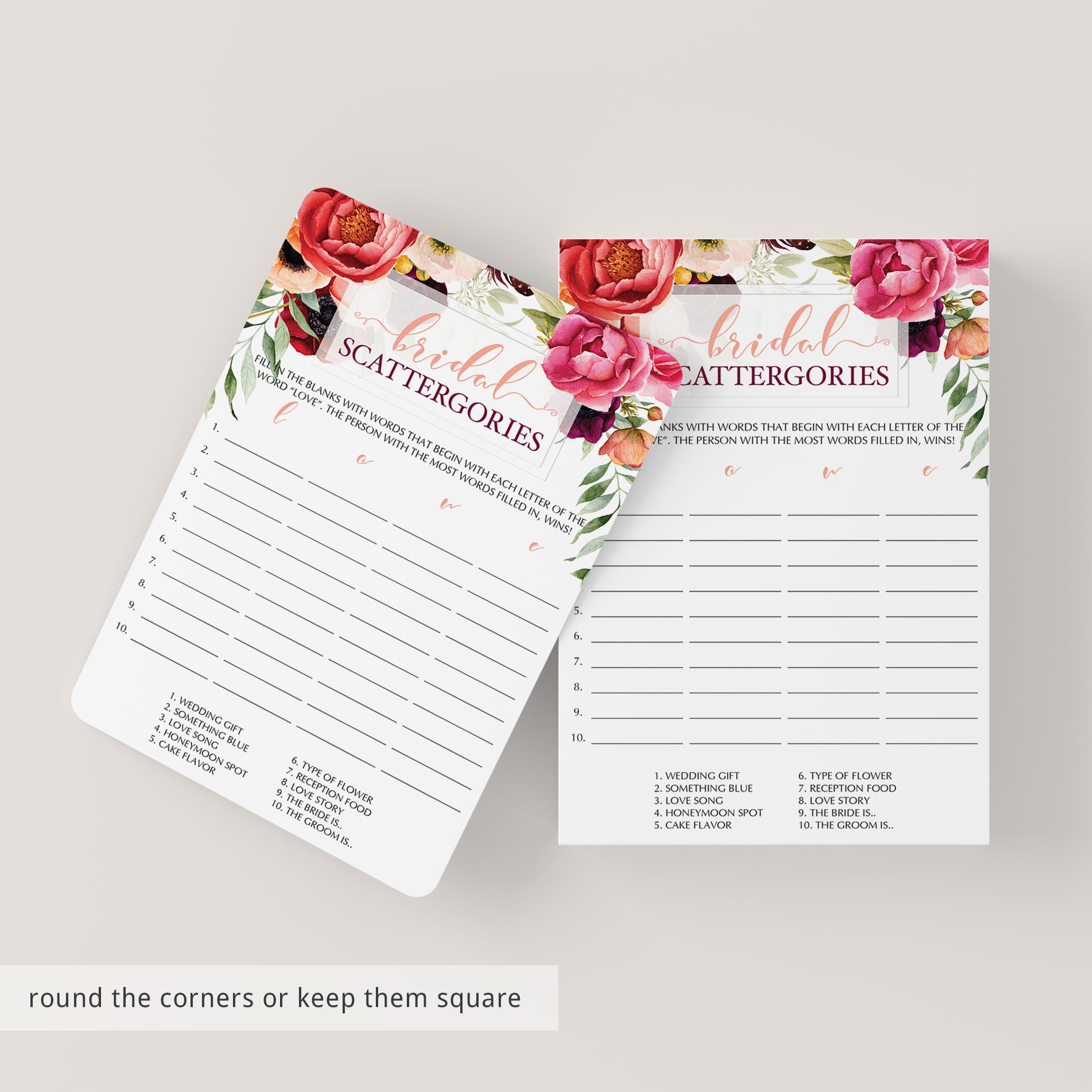 Funny bridal shower games with pink and red flowers by LittleSizzle
