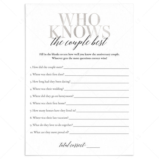 Silver Anniversary Party Game Who Knows The Couple Best by LittleSizzle